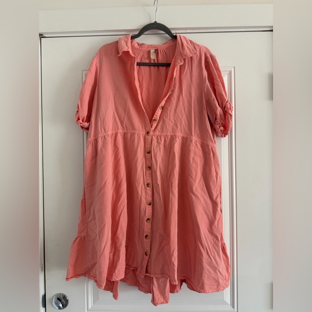 Pilcro Coral Button-Up Midi Dress